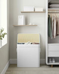 SONGMICS Cos de rufe din bambus, pliabil, cu captuseala detasabila lavabila, 3 compartimente, 150L, 60x40x62cm, alb
