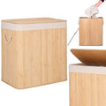 Cos de rufe din bambus, pliabil, cu captuseala detasabila lavabila, 3 compartimente, 150L, 63x42x62cm, maro