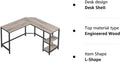 VASAGLE Birou de colt in forma de L, cu 2 rafturi de depozitare, 138x138x75cm, industrial, gri si negru