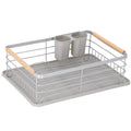 Uscator de vase cu suport tacamuri, din otel, cu tava de scurgere, manere lemn, 42x32x15cm, gri