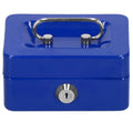 Caseta pentru bani tip cutie de valori, compartimentanta, cu cheie, metal, 12.5x9.5x6.5cm, albastru