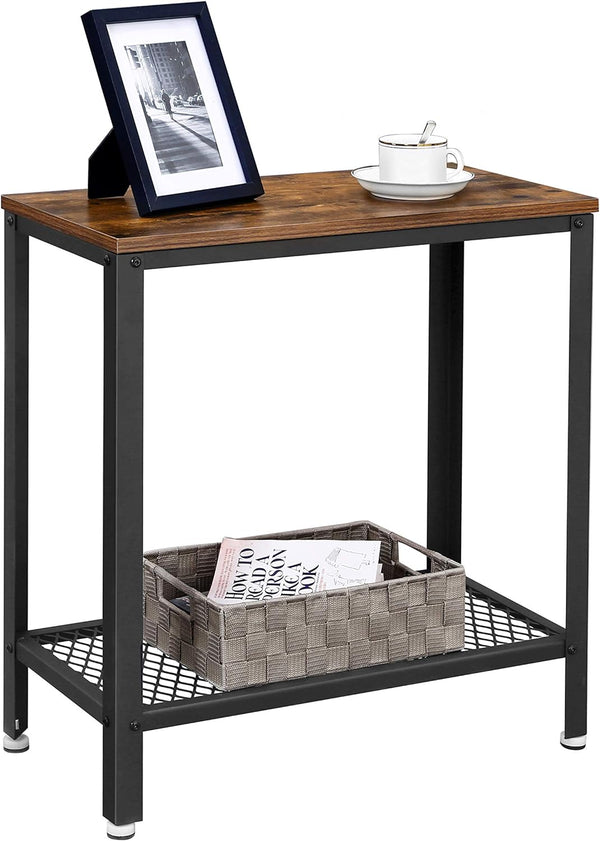 VASAGLE Masa de cafea laterala, cu 2 nivele, cadru din otel, 60x30x60cm, maro rustic