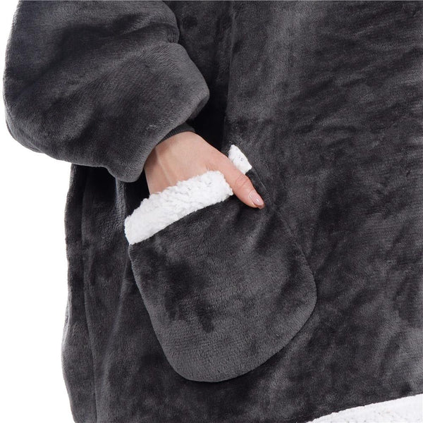 Patura tip hanorac, cu maneci, gluga si buzunare, material plus, marime universala, grafit