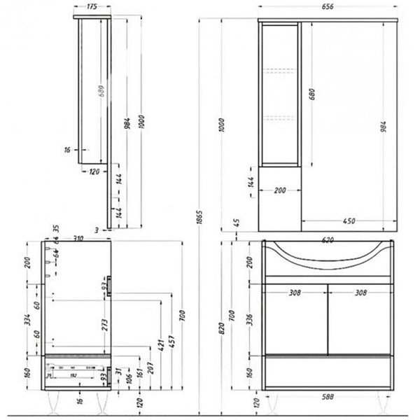 Leziter Set mobilier baie Bianca Plus 65, Aida nuc, deschidere pe dreapta