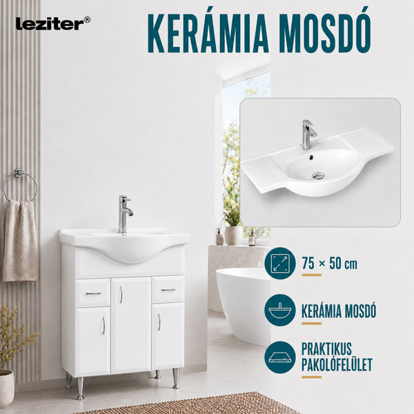 Leziter Masca chiuveta baie Bianca Plus 75 cu lavoar, alb lucios