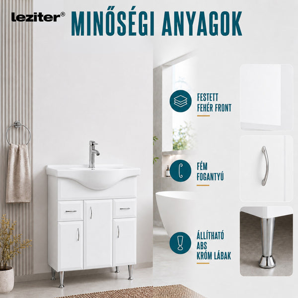 Leziter Masca chiuveta baie Bianca Plus 75 cu lavoar, alb lucios