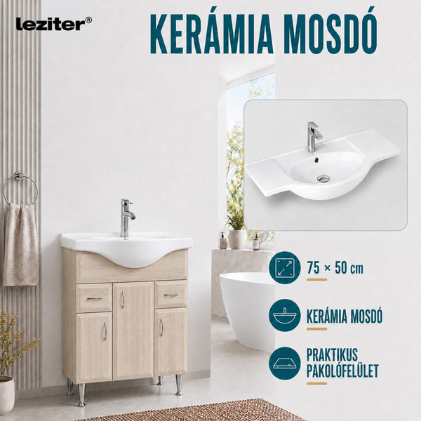 Leziter Masca chiuveta baie Bianca Plus 75 cu lavoar, stejar sonoma