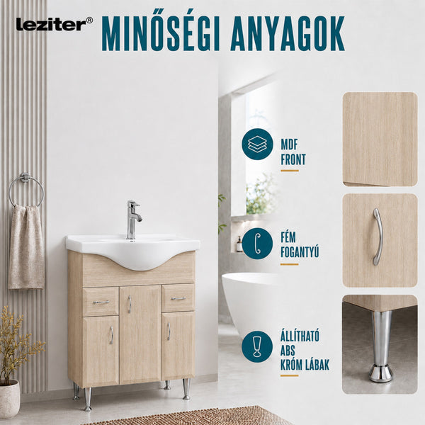 Leziter Masca chiuveta baie Bianca Plus 75 cu lavoar, stejar sonoma