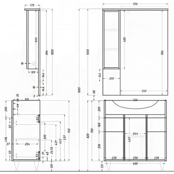 Leziter Dulap baie cu oglinda Bianca Plus 75, suspendat, stejar Sonoma, dreapta
