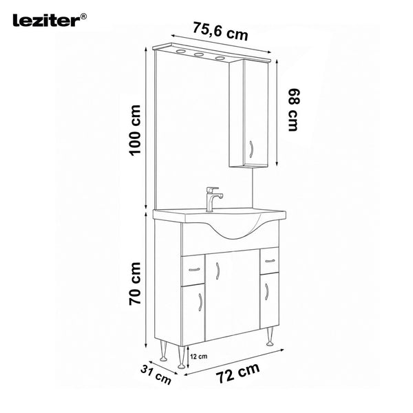 Leziter Set mobilier baie Bianca Plus 75, alb lucios, deschidere pe dreapta