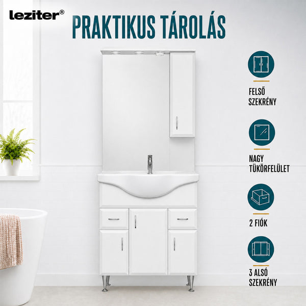 Leziter Set mobilier baie Bianca Plus 75, alb lucios, deschidere pe dreapta