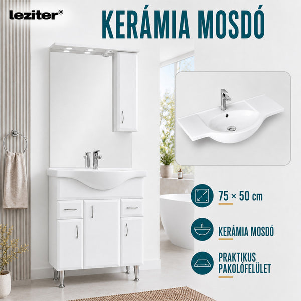 Leziter Set mobilier baie Bianca Plus 75, alb lucios, deschidere pe dreapta