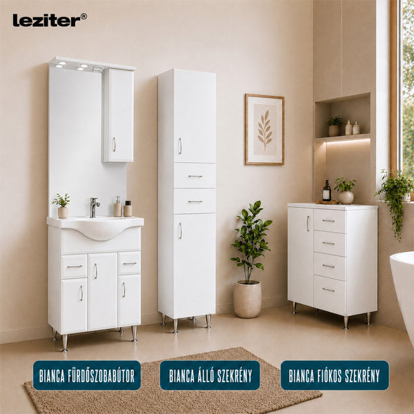 Leziter Set mobilier baie Bianca Plus 75, alb lucios, deschidere pe dreapta