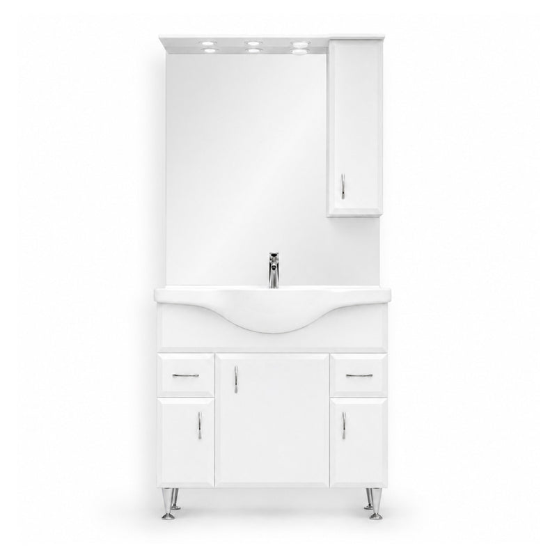 Leziter Set mobilier baie Bianca Plus 85, alb lucios, deschidere pe dreapta