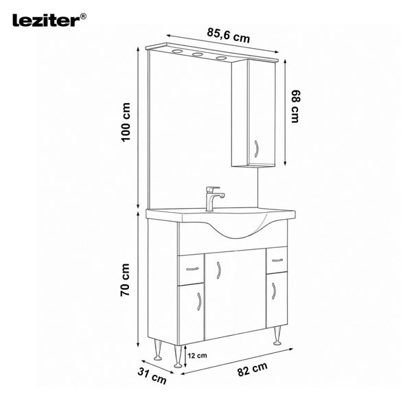 Leziter Set mobilier baie Bianca Plus 85, alb lucios, deschidere pe dreapta