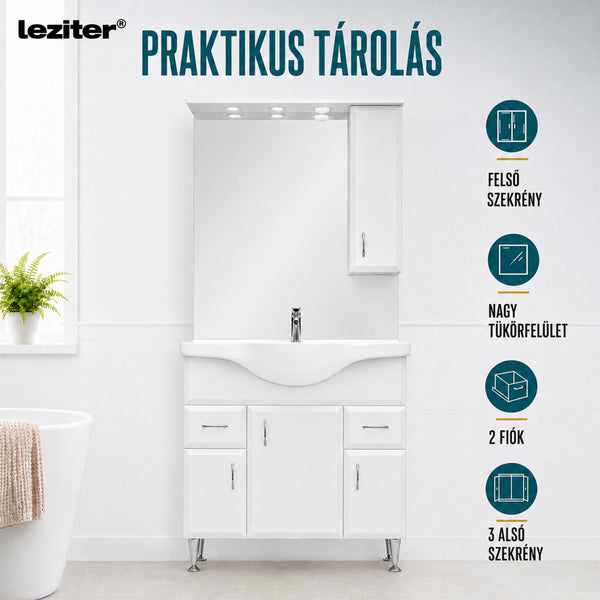 Leziter Set mobilier baie Bianca Plus 85, alb lucios, deschidere pe dreapta