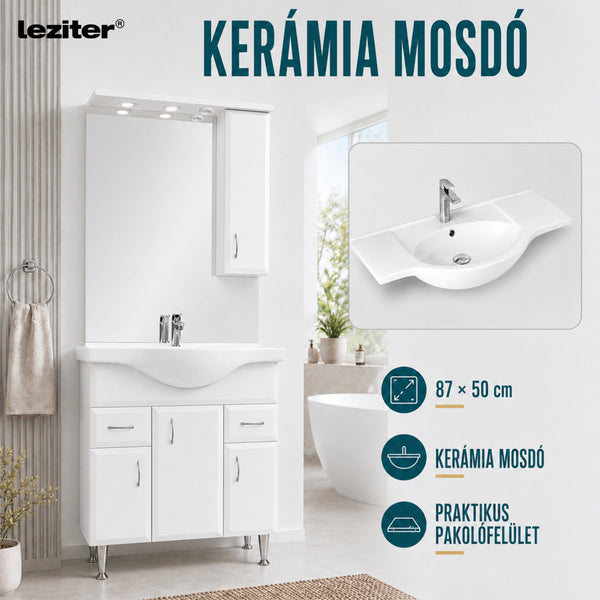 Leziter Set mobilier baie Bianca Plus 85, alb lucios, deschidere pe dreapta
