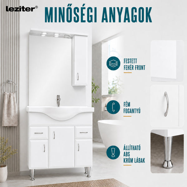 Leziter Set mobilier baie Bianca Plus 85, alb lucios, deschidere pe dreapta