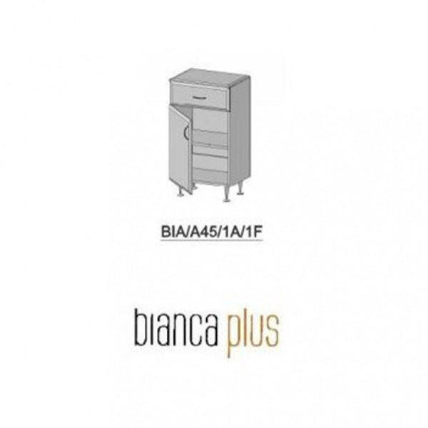 Leziter Dulap baie Bianca Plus 45 cu 1 usa, 1 sertar, alb lucios, dreapta