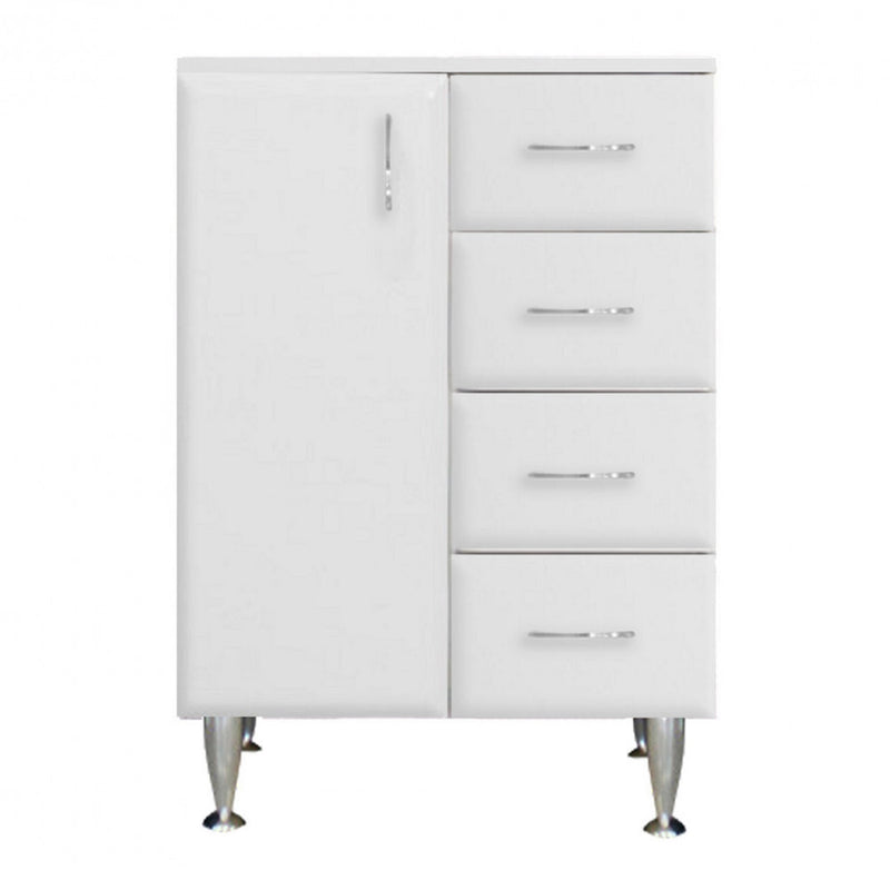 Leziter Dulap baie Bianca Plus 60 cu 1 usa, 4 sertare, alb lucios, stanga