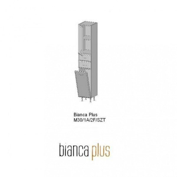 Leziter Dulap baie Bianca Plus 30 cu 1 usa, 2 sertare, suport pentru rufe, alb lucios, dreapta