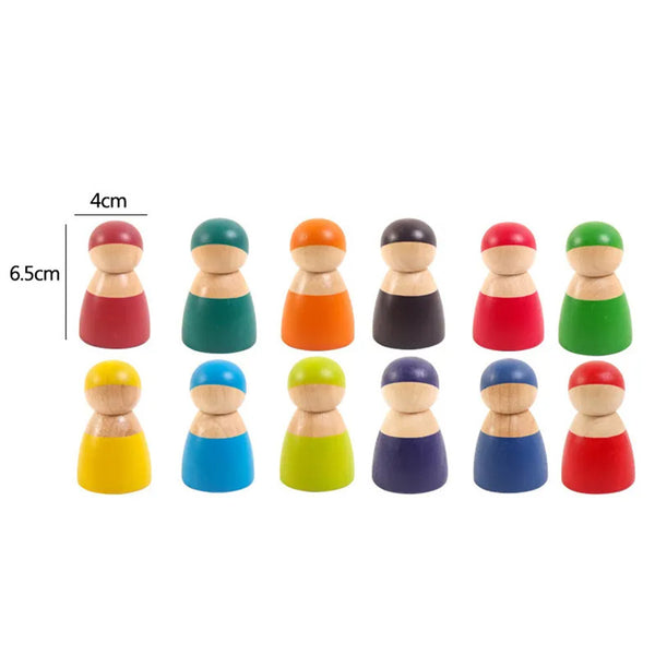 Leziter 12 prieteni figurine colorate Montessori din lemn