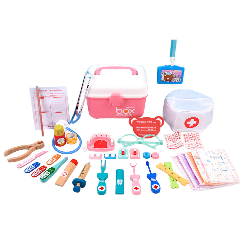 Leziter Jucărie dentară din lemn cu 38 de accesorii roz