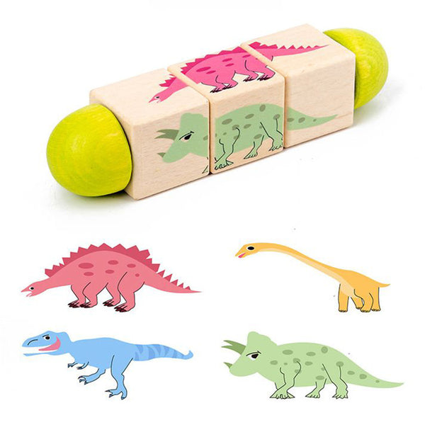 Leziter Animal mini puzzle cilindri Montessori jucărie din lemn