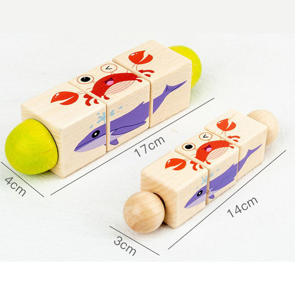 Leziter Animal mini puzzle cilindri Montessori jucărie din lemn