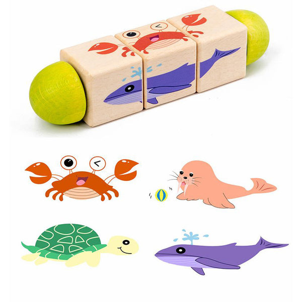 Leziter Animal mini puzzle cilindri Montessori jucărie din lemn