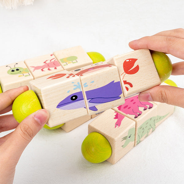 Leziter Animal mini puzzle cilindri Montessori jucărie din lemn
