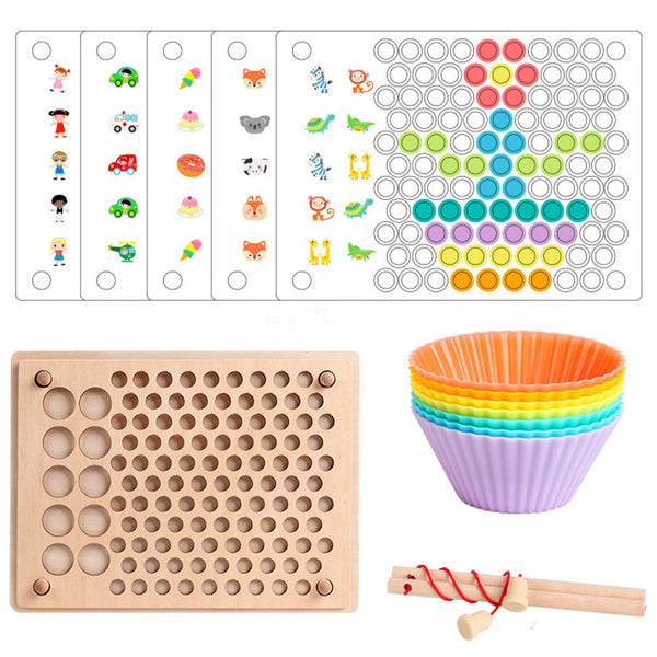 Leziter 2 în 1 Montessori jucărie din lemn de pescuit și puzzle cu bile