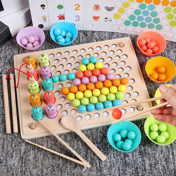 Leziter 2 în 1 Montessori jucărie din lemn de pescuit și puzzle cu bile