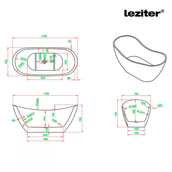 Leziter Cada freestanding Flow 170x75x72 cm, alb