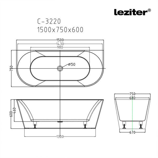 Leziter Cada freestanding Still 150x75x58 cm, alb
