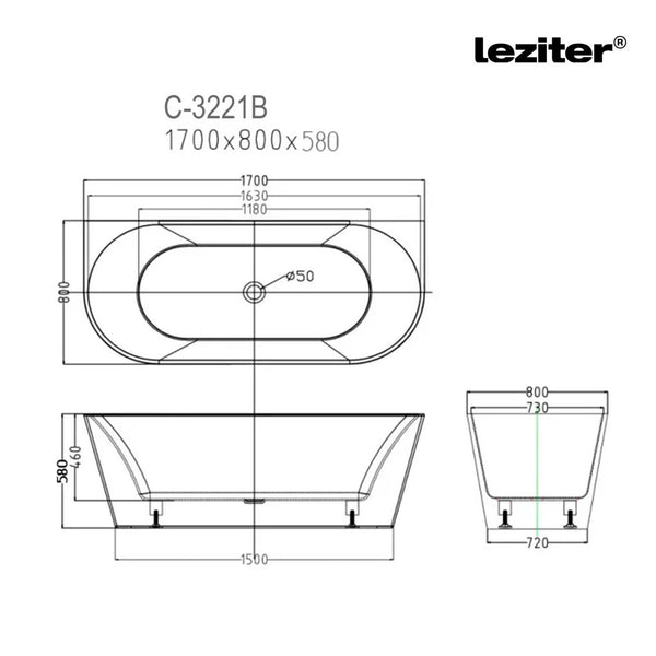Leziter Cada freestanding Still 170x80x58 cm, negru