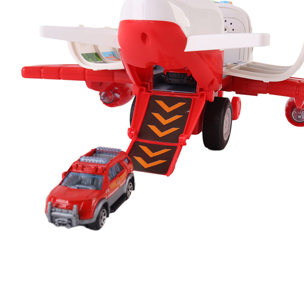 Leziter Avion de transport pentru pompieri cu 4 mașini de pompieri, accesorii, efecte luminoase și sonore