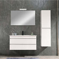 Leziter Set mobilier baie Cube 100 cu lavoar ceramic, oglinda, 2 sertare, 60x100 cm, vopsita in alb lucios