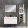 Leziter Set mobilier baie Cube 100 cu lavoar ceramic, oglinda, 2 sertare, 60x100 cm, vopsita in alb lucios