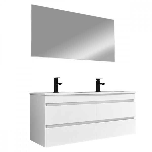 Leziter Set mobilier baie Cube 120 cu lavoar ceramic, oglinda, 60x120 cm, vopsit in alb lucios