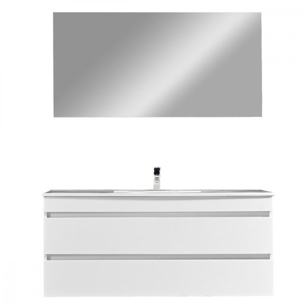 Leziter Set mobilier baie Cube 120 cu 1 lavoar ceramic, oglinda, 60x120 cm, vopsit alb lucios