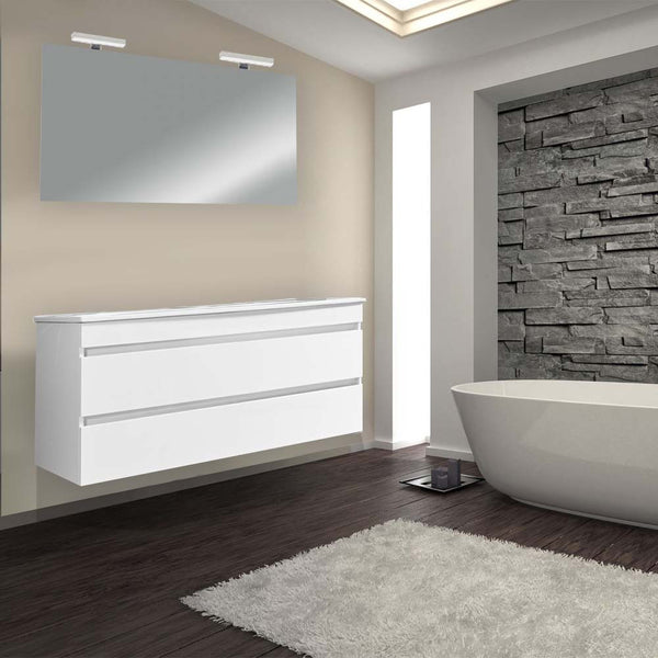 Leziter Set mobilier baie Cube 120 cu 1 lavoar ceramic, oglinda, 60x120 cm, vopsit alb lucios