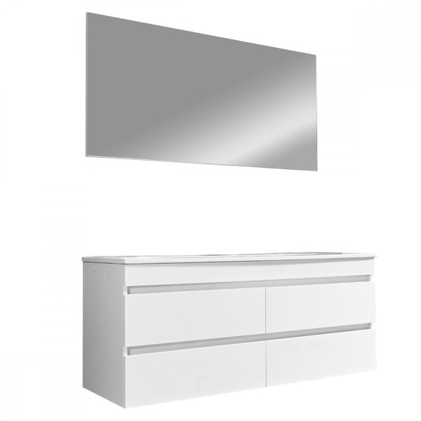 Leziter Set mobilier baie Cube 120 cu 1 lavoar ceramic, oglinda, 60x120 cm, vopsit alb lucios