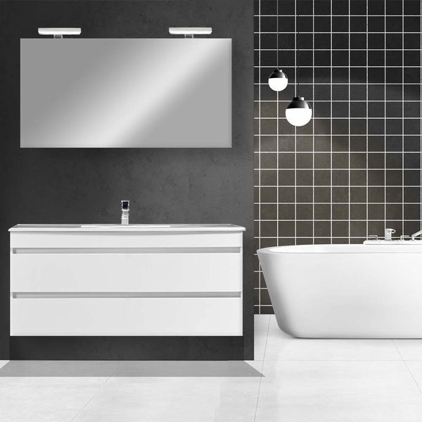 Leziter Set mobilier baie Cube 120 cu 1 lavoar ceramic, oglinda, 60x120 cm, vopsit alb lucios