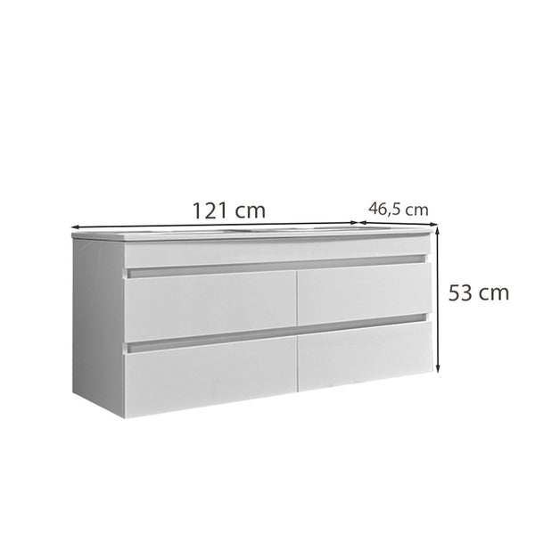 Leziter Masca chiuveta baie Cube 120 cu lavoar, 2 sertare, vopsita in alb lucios