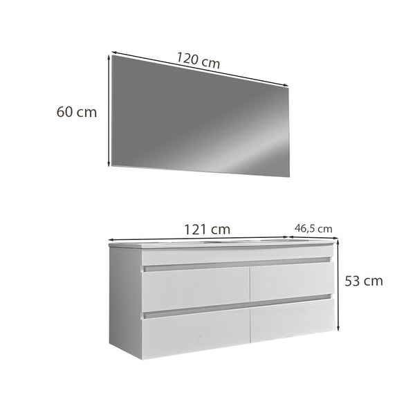 Leziter Set mobilier baie Cube 120 cu lavoar ceramic, oglinda, 60x120 cm, vopsit in alb lucios
