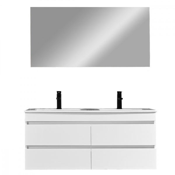 Leziter Set mobilier baie Cube 120 cu lavoar ceramic, oglinda, 60x120 cm, vopsit in alb lucios