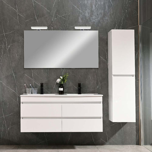 Leziter Set mobilier baie Cube 120 cu lavoar ceramic, oglinda, 60x120 cm, vopsit in alb lucios