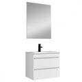 Leziter Set mobilier baie Cube 60 cu lavoar ceramic, oglinda, 2 sertare, 60x80 cm, vopsit in alb lucios