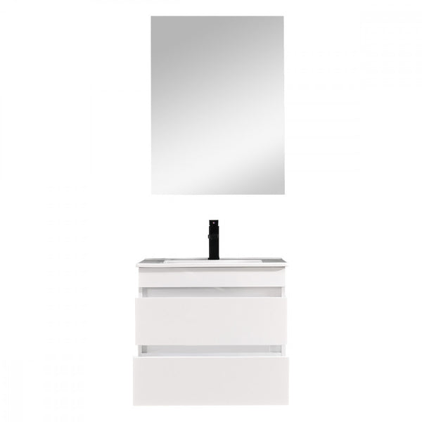 Leziter Set mobilier baie Cube 60 cu lavoar ceramic, oglinda, 2 sertare, 60x80 cm, vopsit in alb lucios